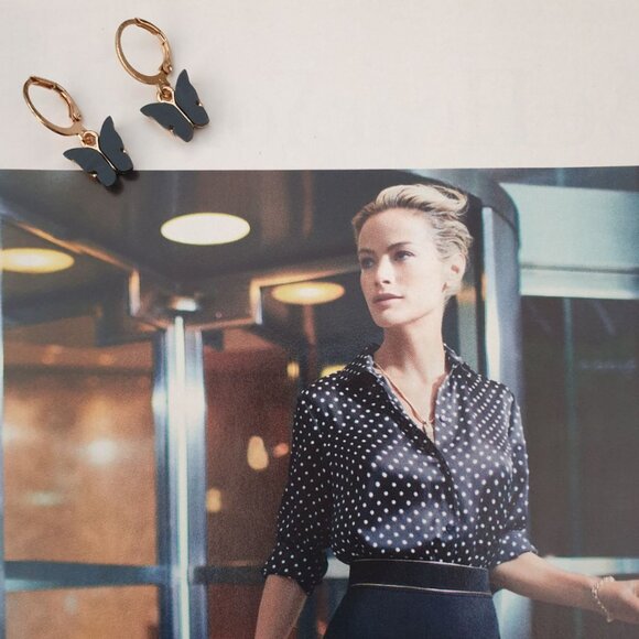 Butterfly Gold Black Dangle Earrings Charm Women Fashion Casual Formal Jewelry - Picture 2 of 3